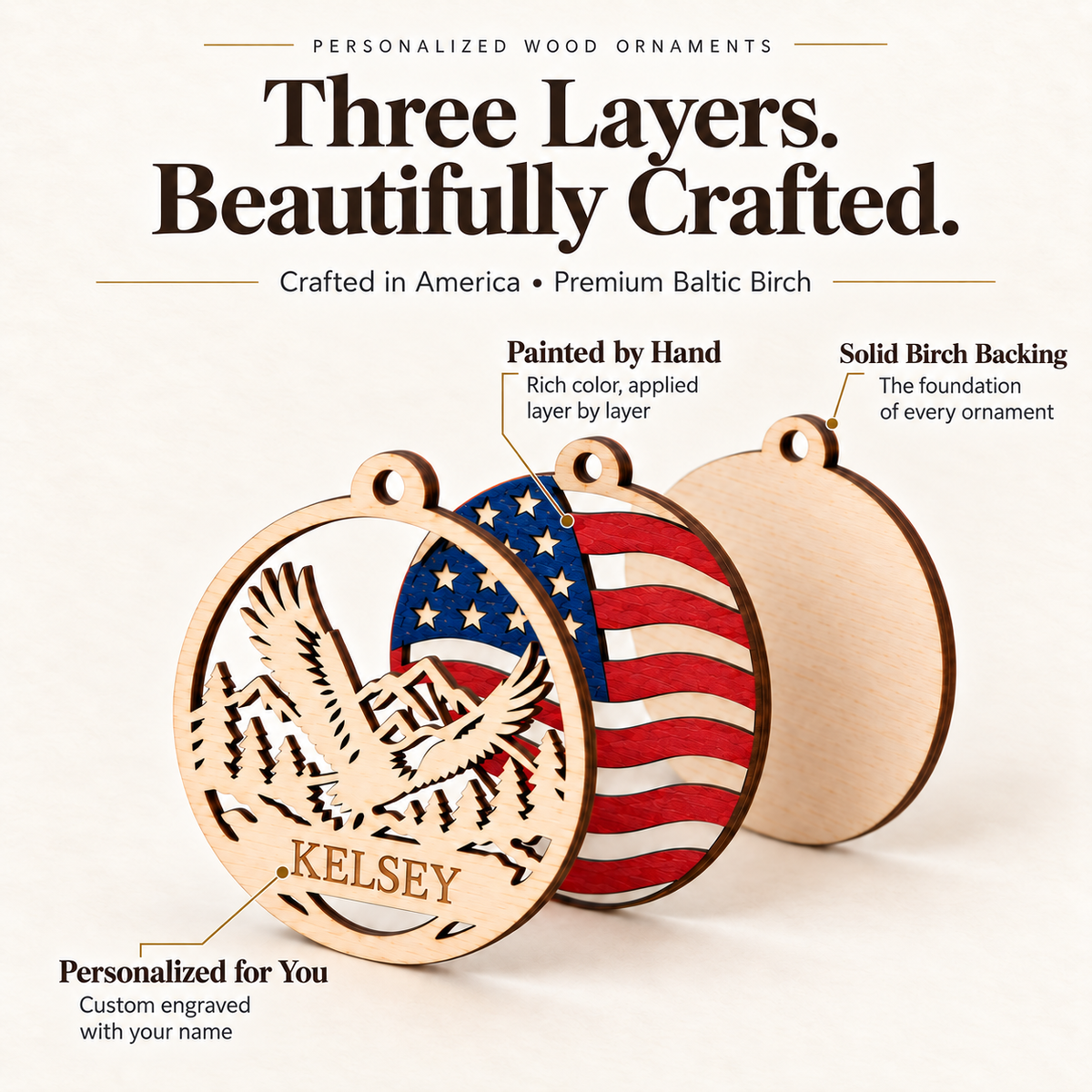 3 Layer painted patriotic ornament