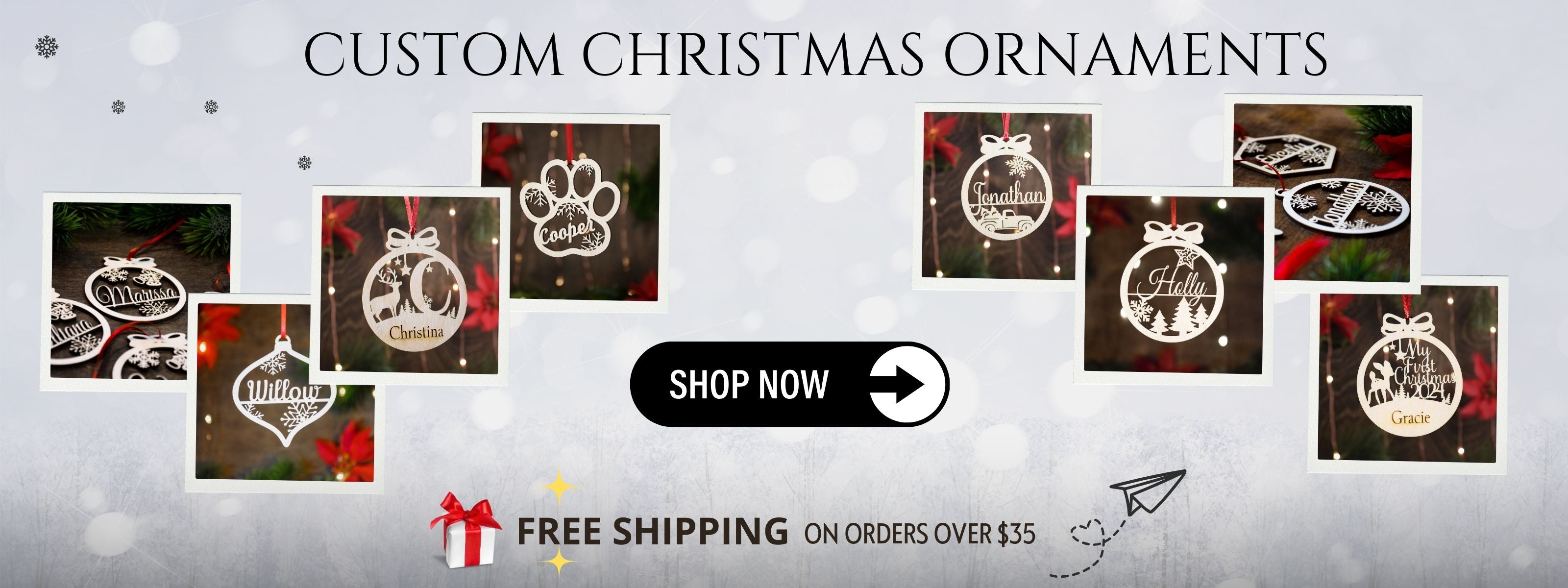Custom holiday ornaments - gifts for grandchildren and family.  Ornaments for pets and dog walking businesses.