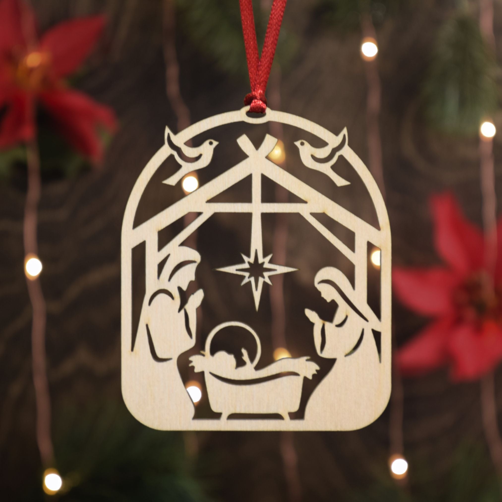 Nativity scene Christmas ornament cut in 3D from baltic birch. Desiged for a minimalist rustic themed Christmas tree, these ornaments.