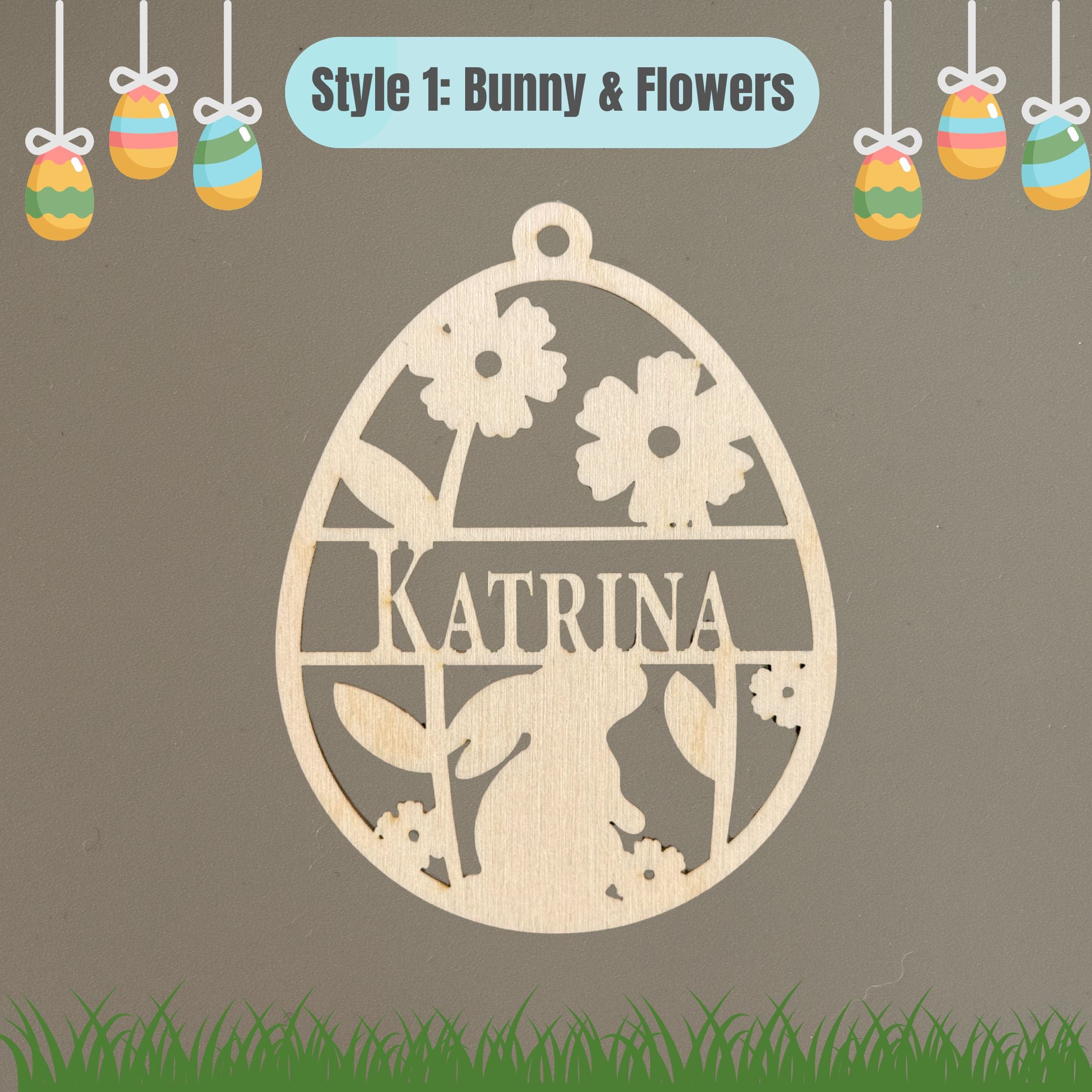 Easter egg ornament - laser cut with bunny and flowers. Handmade in Alaska.