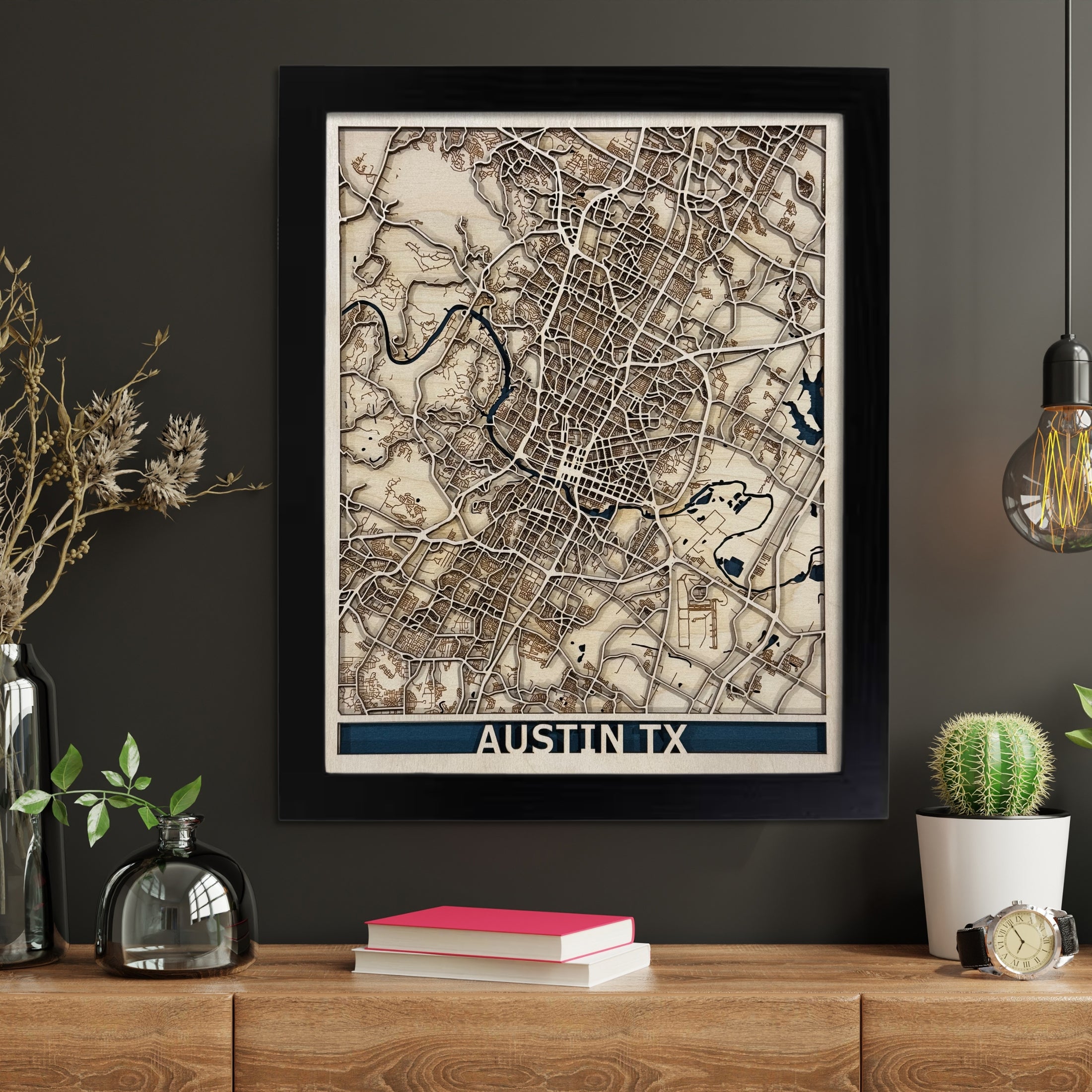 Minimalist and timeless, this Austin city map is handmade in the USA and designed to complement modern home decor or rustic farmhouse styles. Ideal Texas wall art for proud locals.