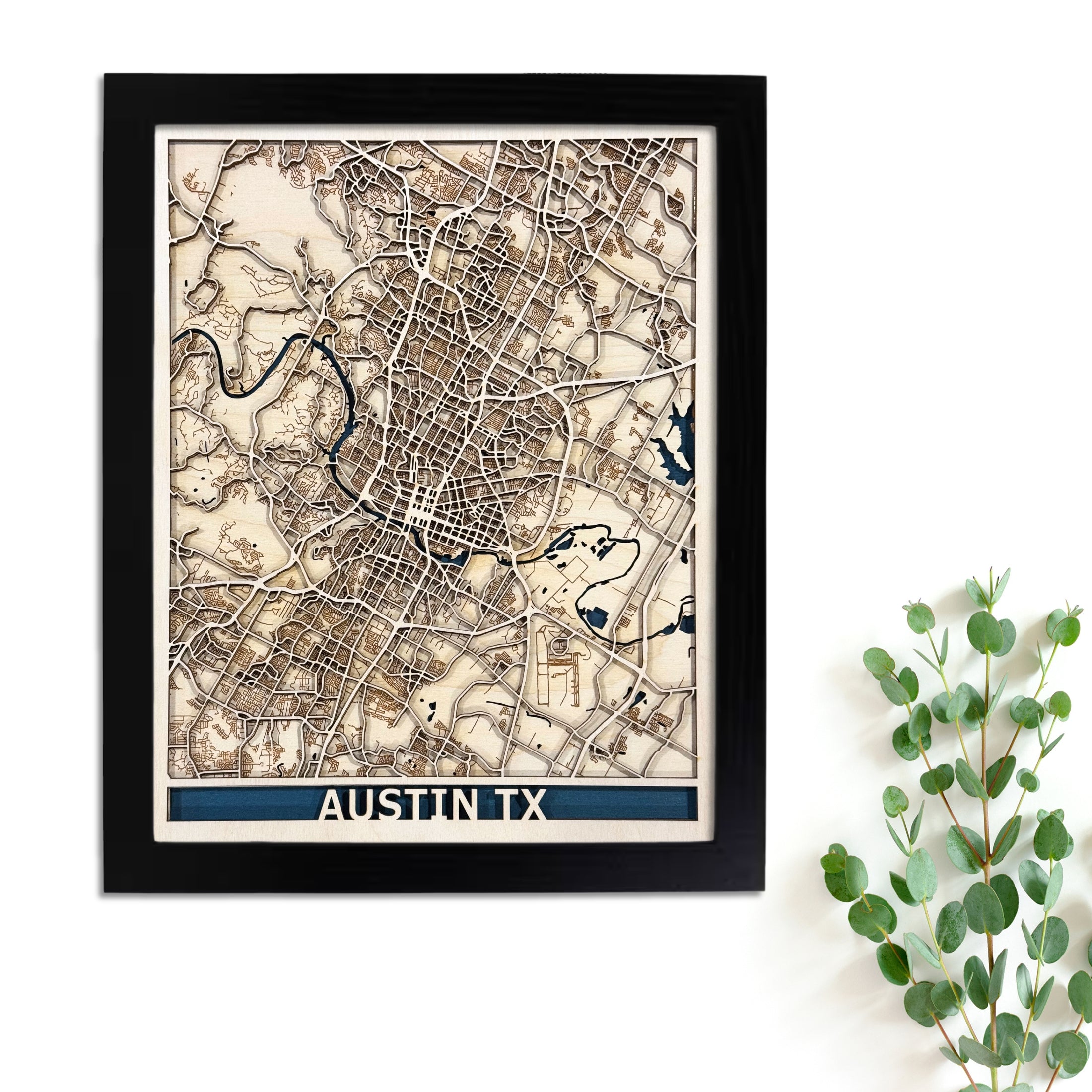 Handcrafted Austin Texas map in layered Baltic birch wood. A beautiful piece of custom home decor, ideal for anyone who loves Austin TX, minimalist art, or modern rustic design.