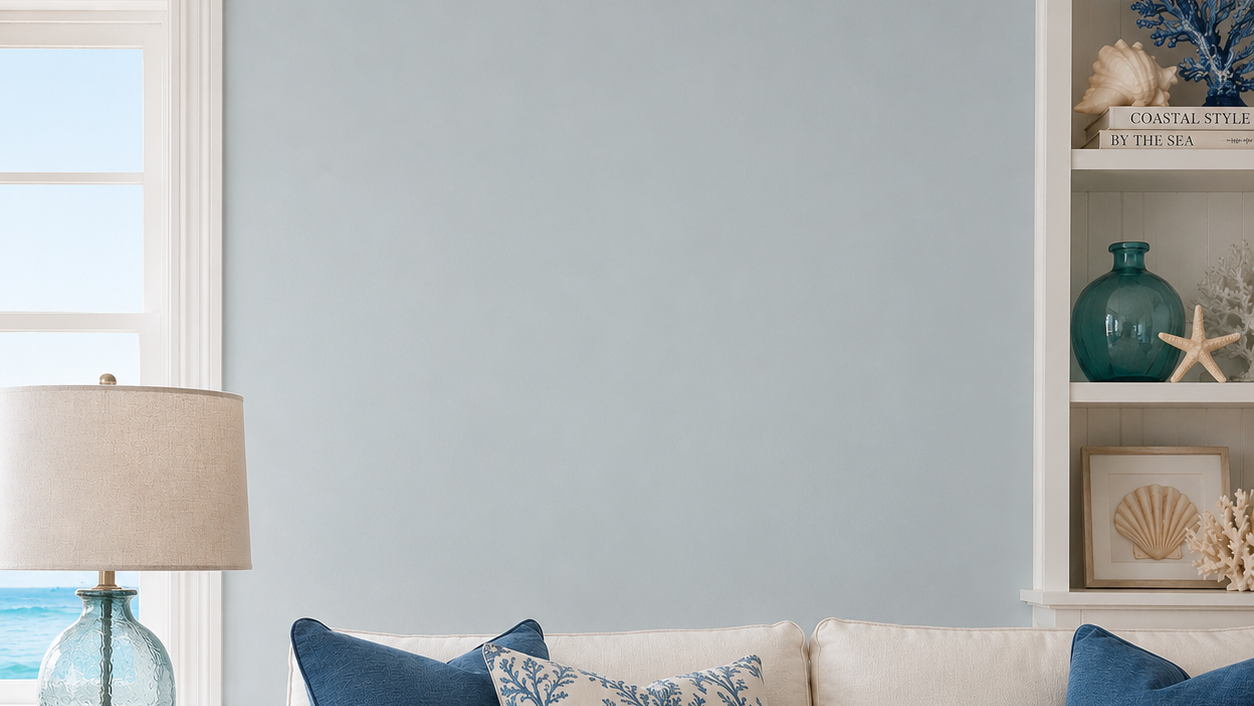 Cozy living room with a beige sofa, decorative pillows, and a lamp.