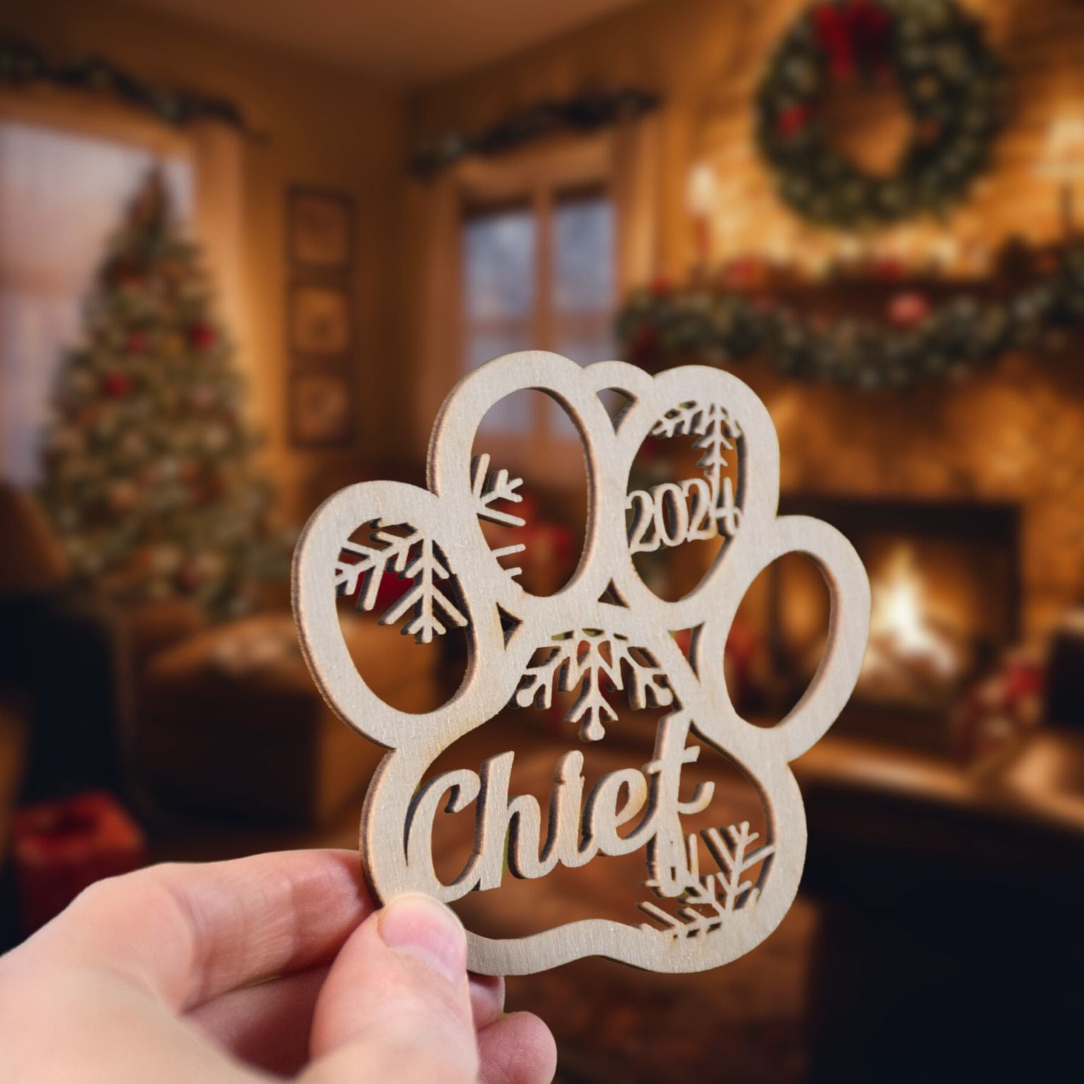 Custom dog paw christmas ornament.