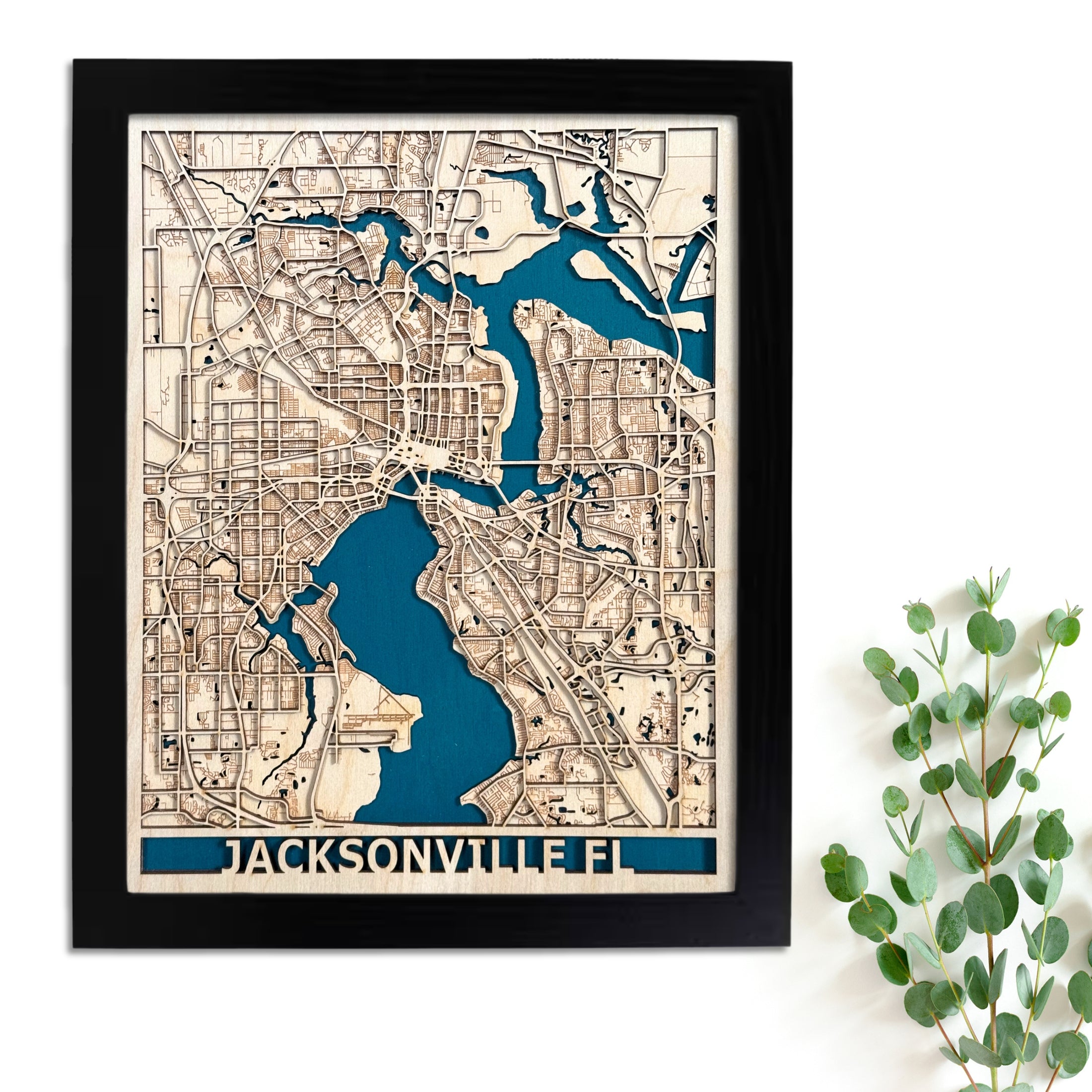 Unique Jacksonville Florida wood map laser cut for detail and elegance. Ideal for anyone seeking Florida wall art, minimalist city map decor, or a lasting custom wood gift. Highlights Jacksonville’s waterways, highways, and city layout with precision craftsmanship. Use as entryway decor, living room art, or a personalized keepsake for Florida travel, wedding gifts, or Jacksonville anniversary celebrations.