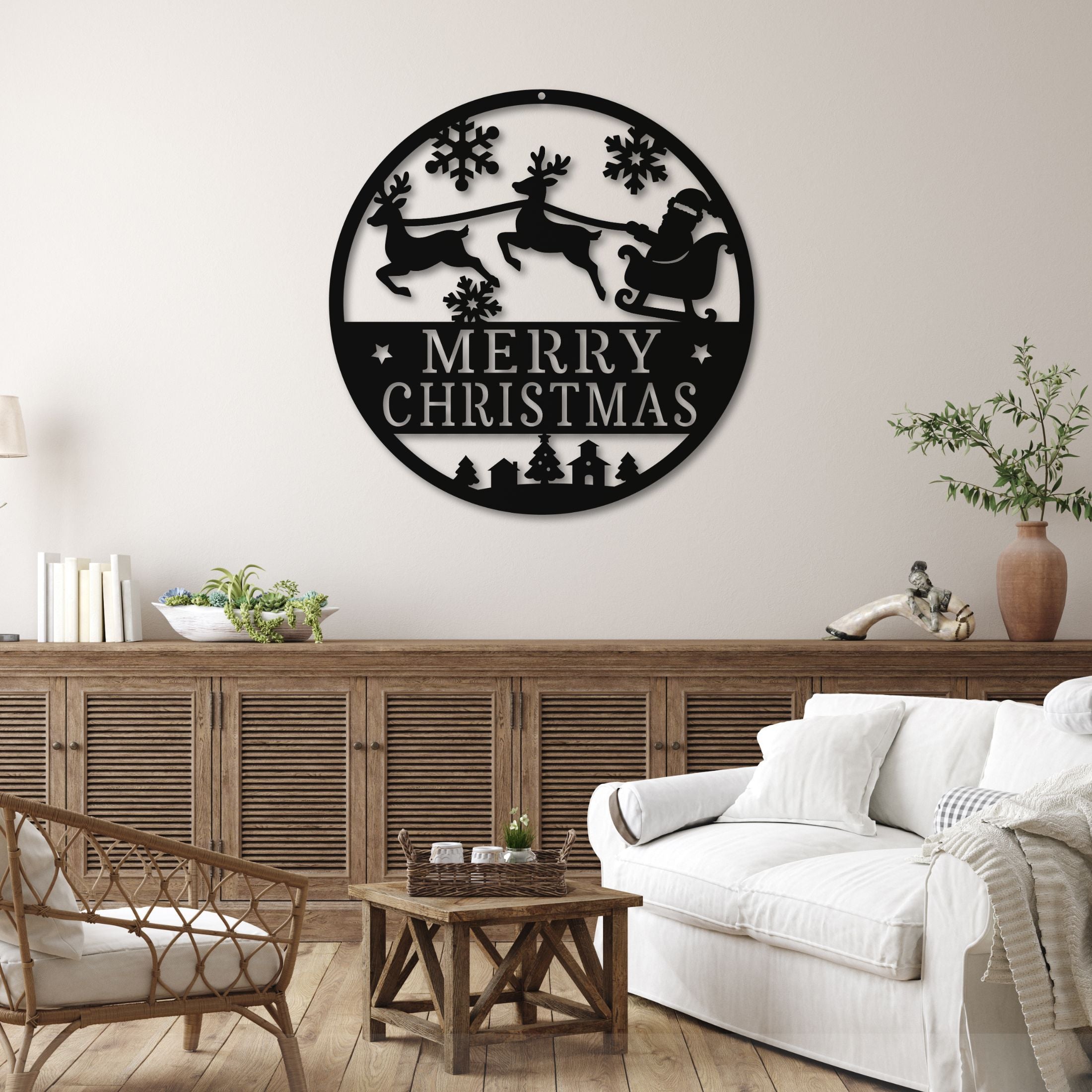 Merry Christmas Sleigh - Wood Wall Art