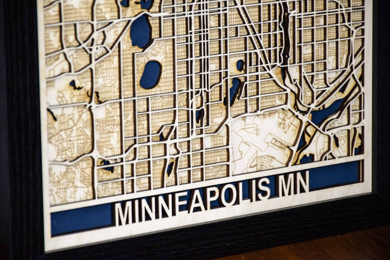 Minneapolis MN 3D Wooden Map